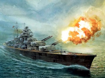海戦 Painting - 一斉射撃を行う戦艦ビスマルク